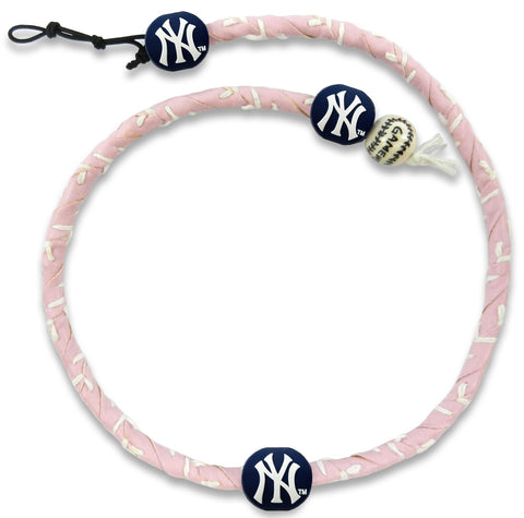 New York Yankees Necklace Frozen Rope Baseball Leather Pink 