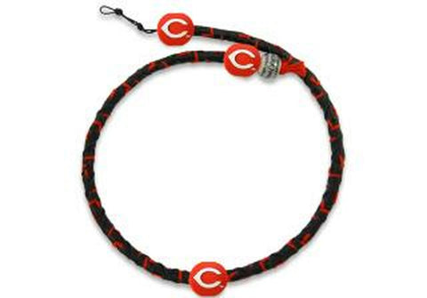 Cincinnati Reds Necklace Frozen Rope Team Color Baseball Black Leather Red Thread 
