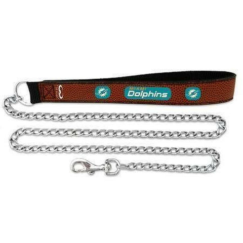Miami Dolphins Pet Leash Leather Chain Football Size Large 