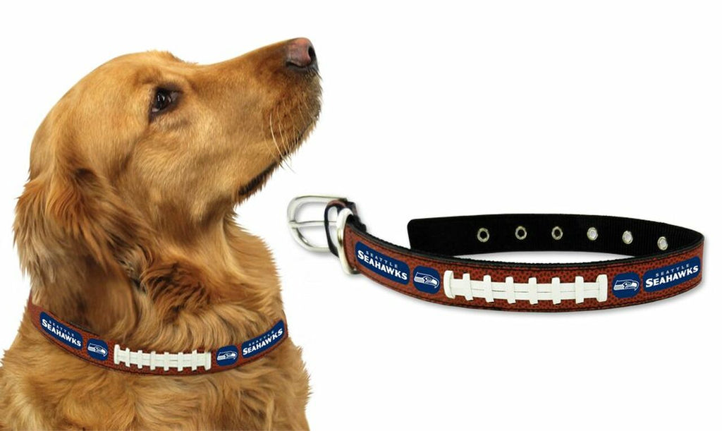 Seattle Seahawks Pet Collar Leather Classic Football Size Medium 