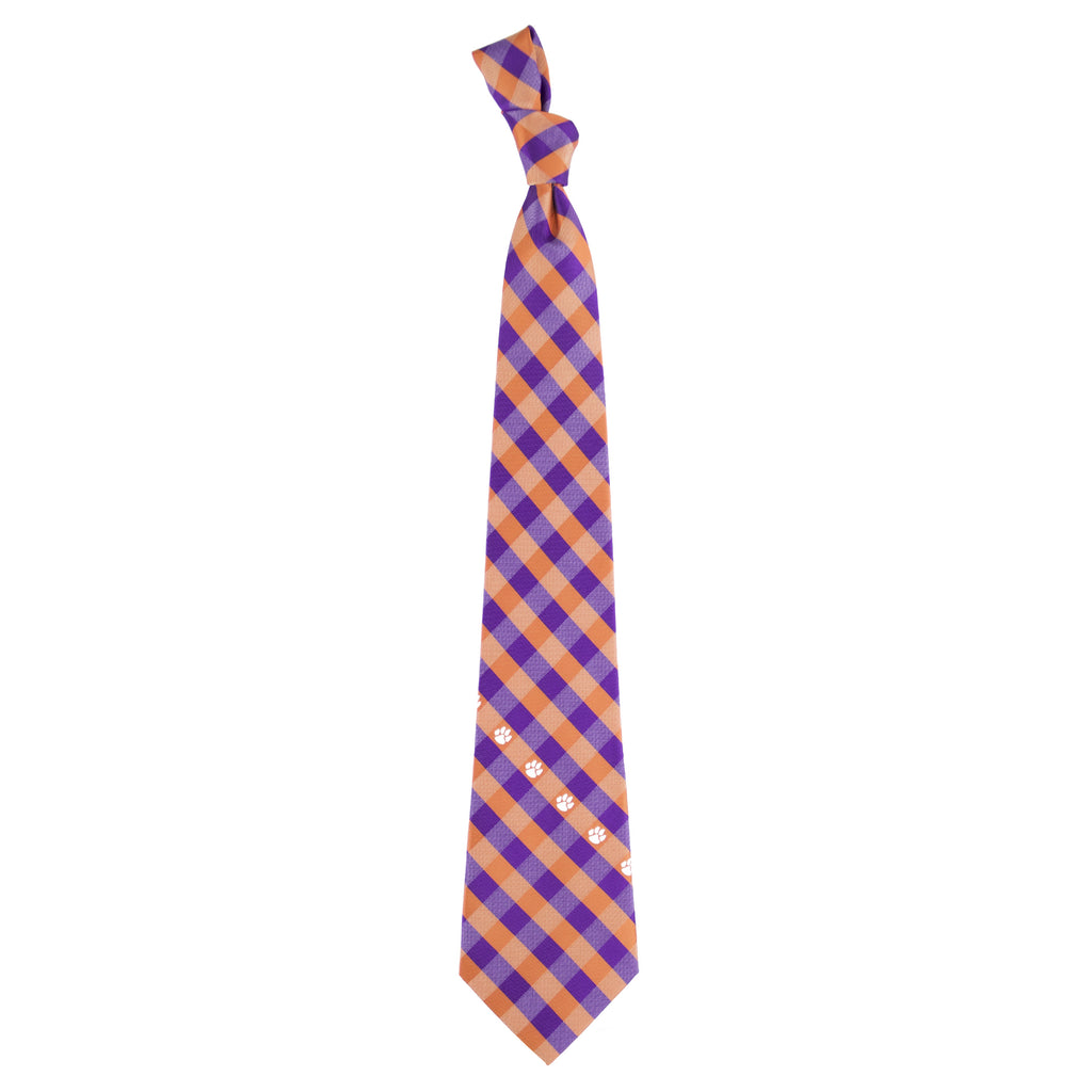  Clemson Tigers Check Style Neck Tie