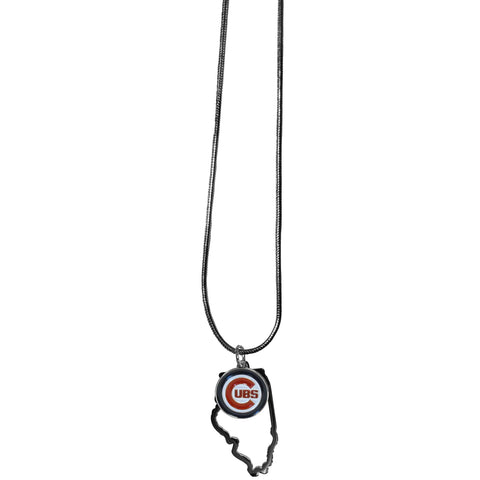 Chicago Cubs Necklace Chain with State Shape Charm 