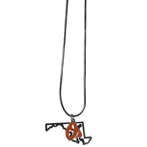 Baltimore Orioles Necklace Chain with State Shape Charm 