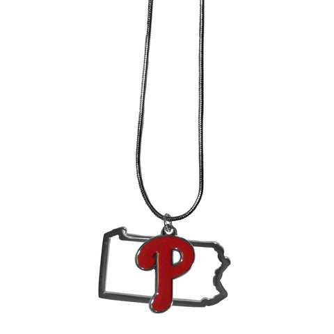 Philadelphia Phillies Necklace Chain with State Shape Charm 