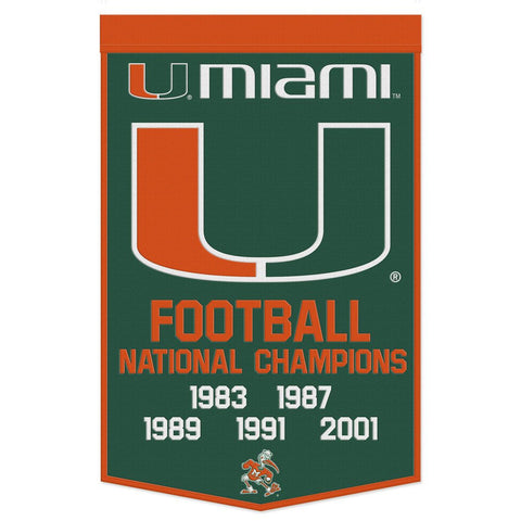 Miami Hurricanes Banner Wool 24x38 Dynasty Champ Design Football Special Order