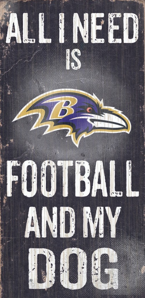 Baltimore Ravens Wood Sign Football and Dog 6"x12"