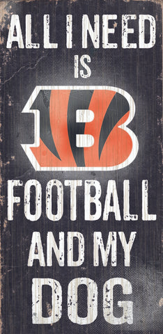 Cincinnati Bengals Wood Sign Football and Dog 6"x12"