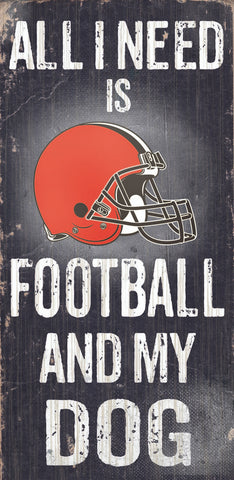 Cleveland Browns Wood Sign Football and Dog 6"x12"
