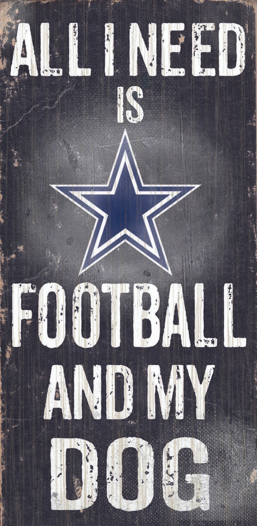 Dallas Cowboys Wood Sign Football and Dog 6"x12"