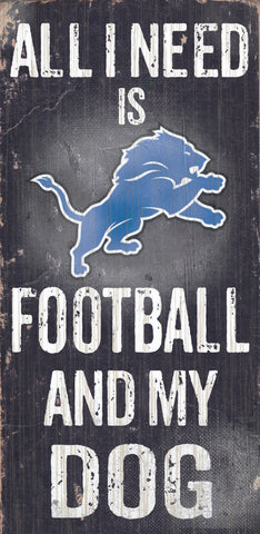 Detroit Lions Wood Sign Football and Dog 6"x12"