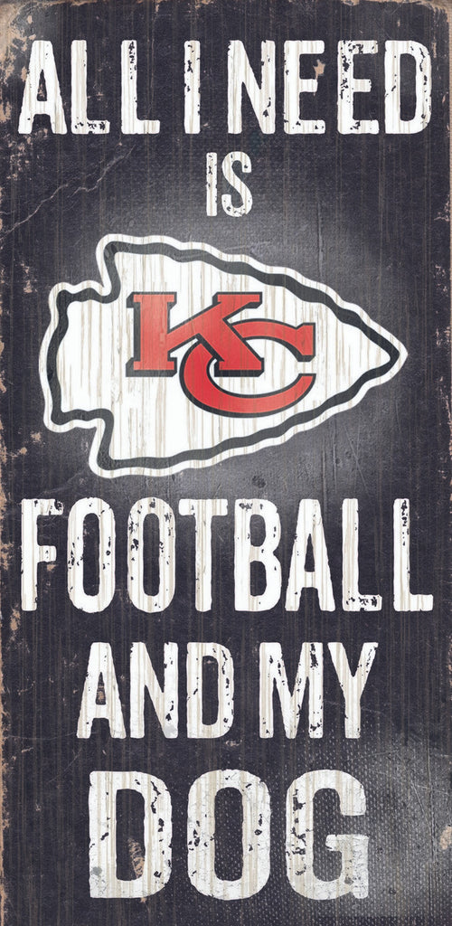 Kansas City Chiefs Wood Sign Football and Dog 6"x12"