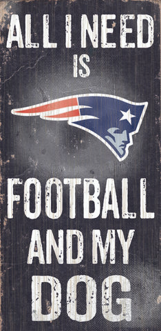 New England Patriots Wood Sign Football and Dog 6"x12"