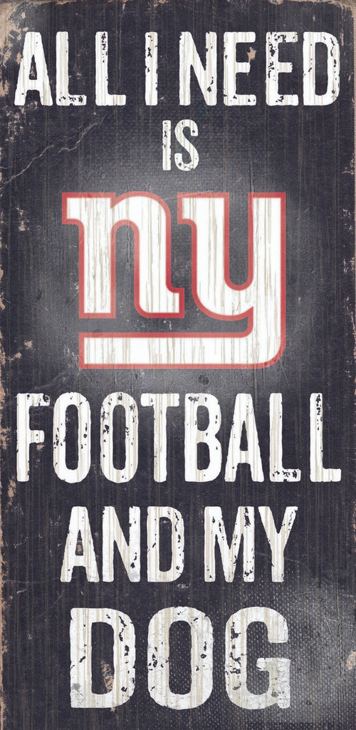 New York Giants Wood Sign Football and Dog 6"x12"