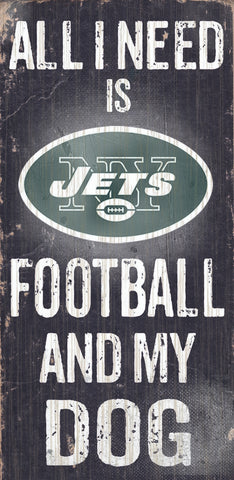 New York Jets Wood Sign Football and Dog 6"x12"