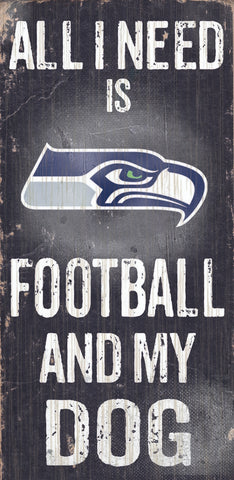 Seattle Seahawks Wood Sign Football and Dog 6"x12"