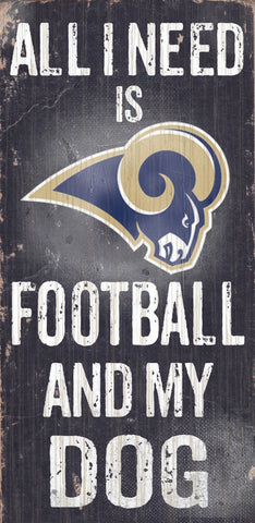 Los Angeles Rams Wood Sign Football and Dog 6x12