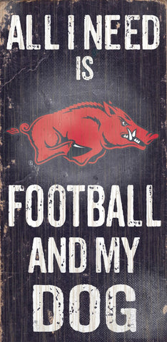 Arkansas Razorbacks Wood Sign Football and Dog 6"x12"