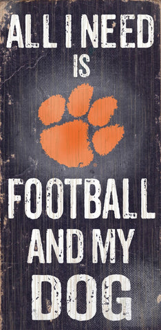 Clemson Tigers Wood Sign Football and Dog 6"x12"