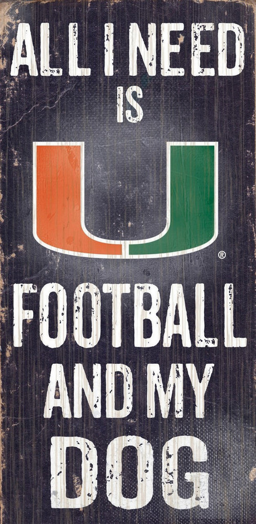 Miami Hurricanes Wood Sign Football and Dog 6"x12"