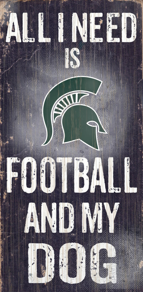 Michigan State Spartans Wood Sign Football and Dog 6"x12"