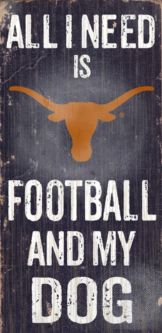 Texas Longhorns Wood Sign Football and Dog 6"x12"