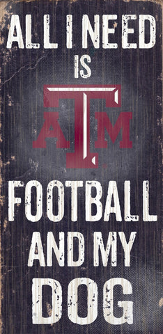 Texas A&M Aggies Wood Sign Football and Dog 6"x12"