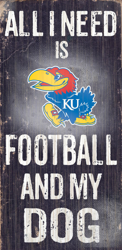 Kansas Jayhawks Wood Sign Football and Dog 6x12 Special Order