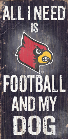 Louisville Cardinals Wood Sign Football and Dog 6x12 Special Order