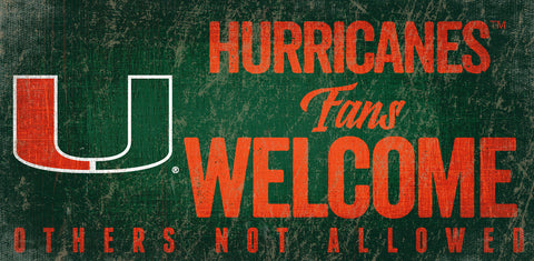 Miami Hurricanes Wood Sign Fans Welcome 12x6