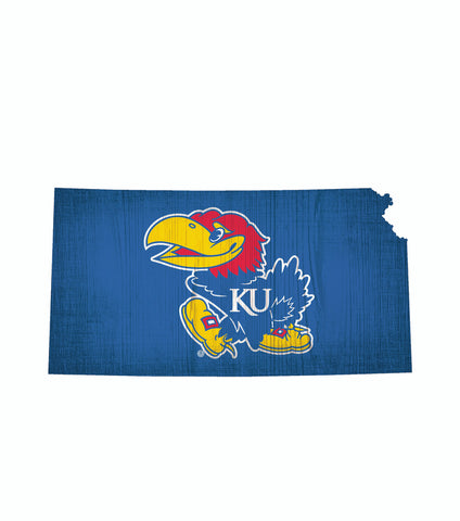 Kansas Jayhawks Sign Wood 12 Inch Team Color State Shape Design