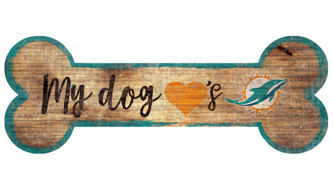 Miami Dolphins Sign Wood 6x12 Dog Bone Shape