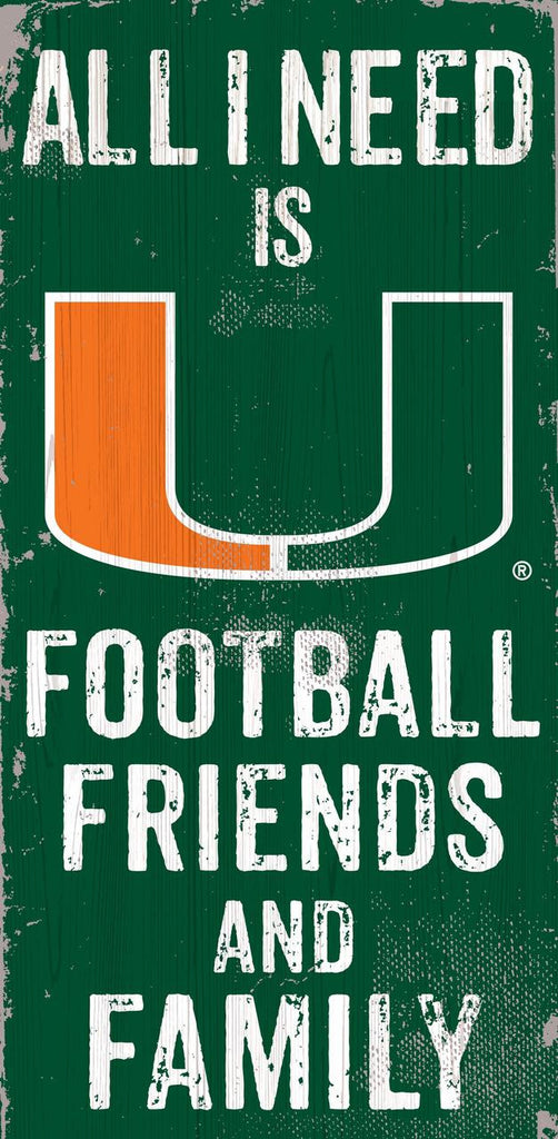 Miami Hurricanes Sign Wood 6x12 Football Friends and Family Design Color Special Order