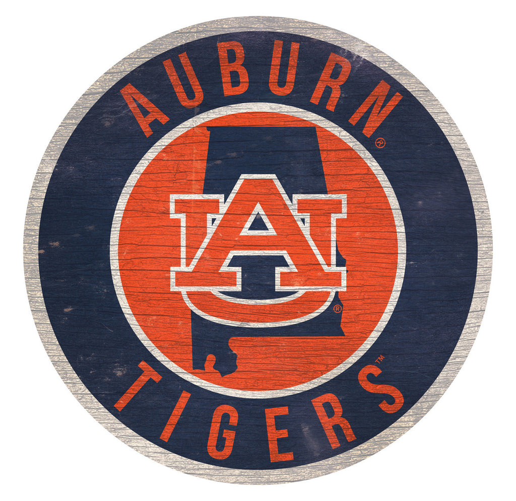 Auburn Tigers Sign Wood 12 Inch Round State Design Special Order