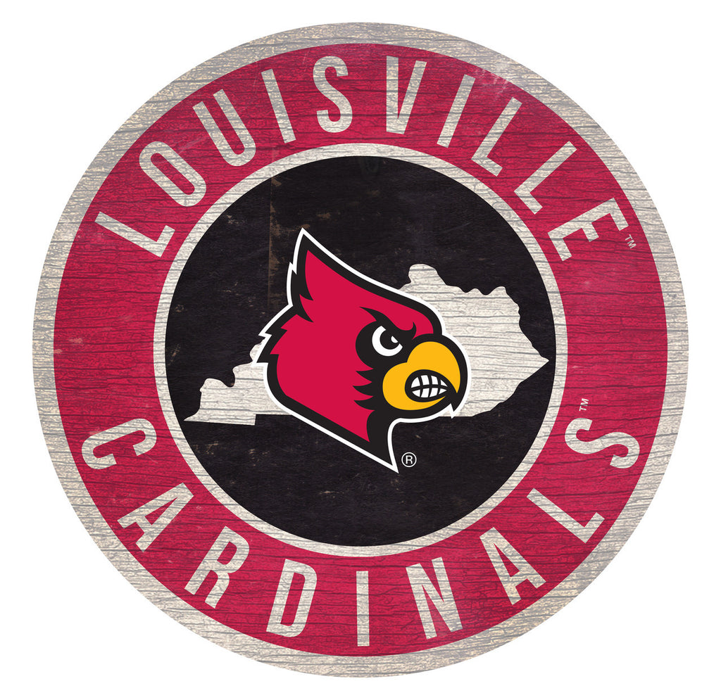 Louisville Cardinals Sign Wood 12 Inch Round State Design Special Order