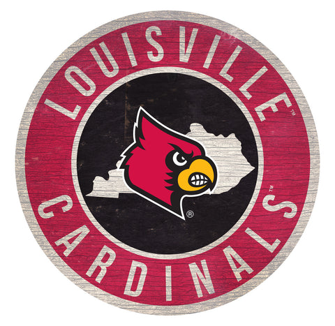 Louisville Cardinals Sign Wood 12 Inch Round State Design Special Order