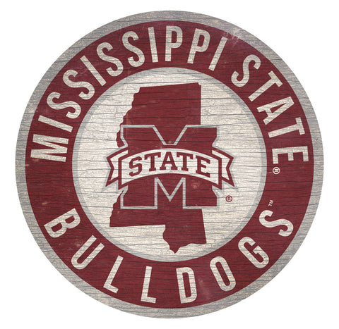 Mississippi State Bulldogs Sign Wood 12 Inch Round State Design Special Order