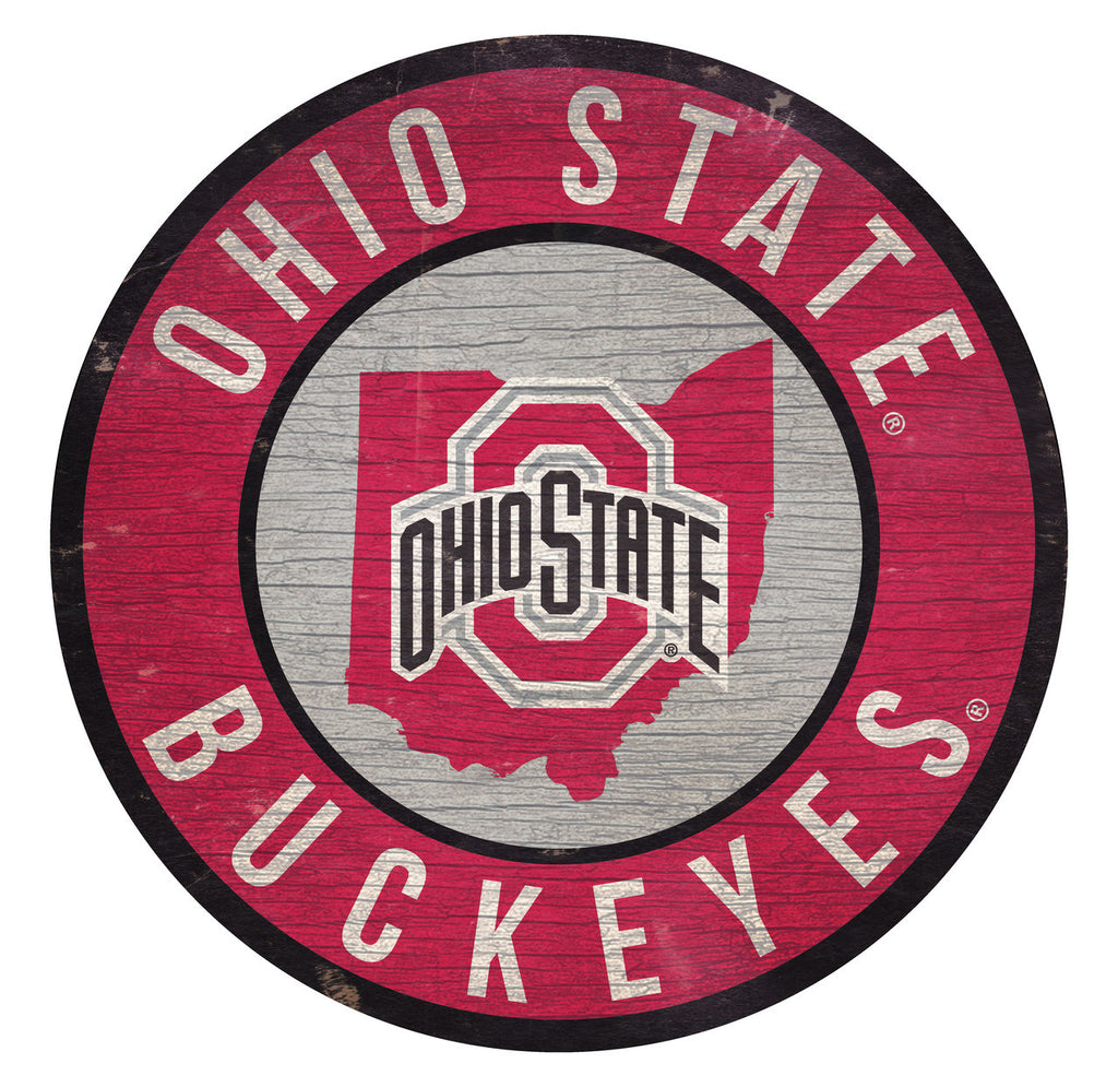 Ohio State Buckeyes Sign Wood 12 Inch Round State Design