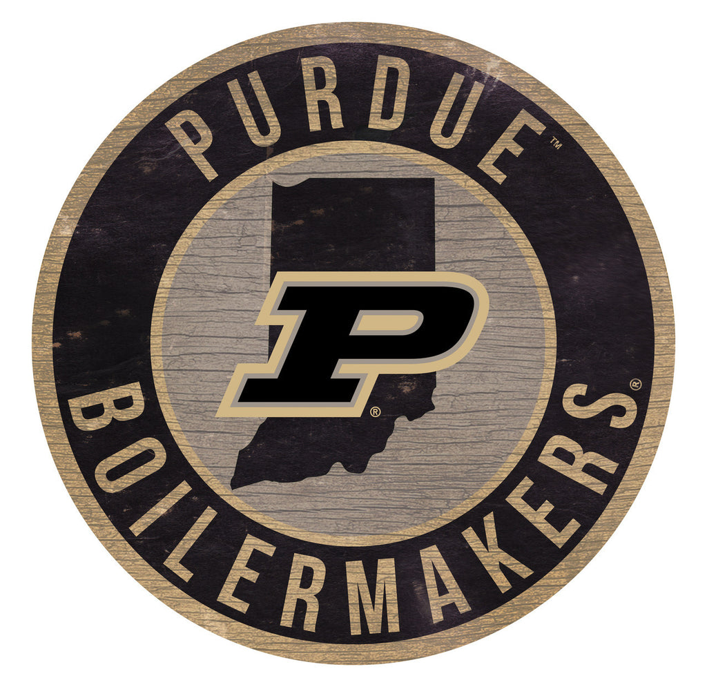 Purdue Boilermakers Sign Wood 12 Inch Round State Design