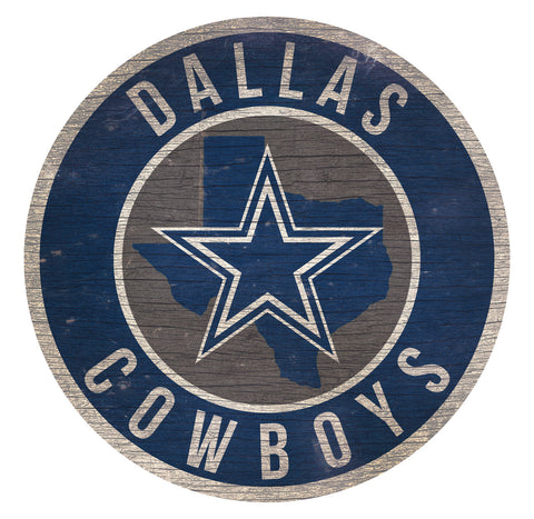 Dallas Cowboys Sign Wood 12 Inch Round State Design