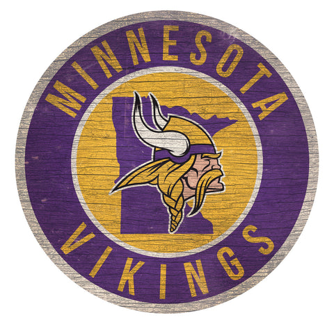 Minnesota Vikings Sign Wood 12 Inch Round State Design