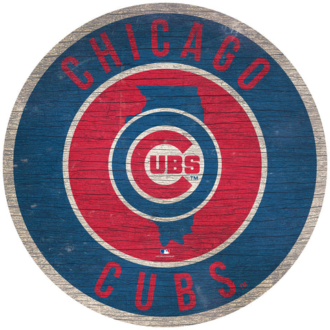 Chicago Cubs Sign Wood 12 Inch Round State Design