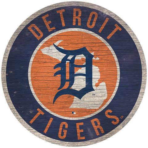 Detroit Tigers Sign Wood 12 Inch Round State Design
