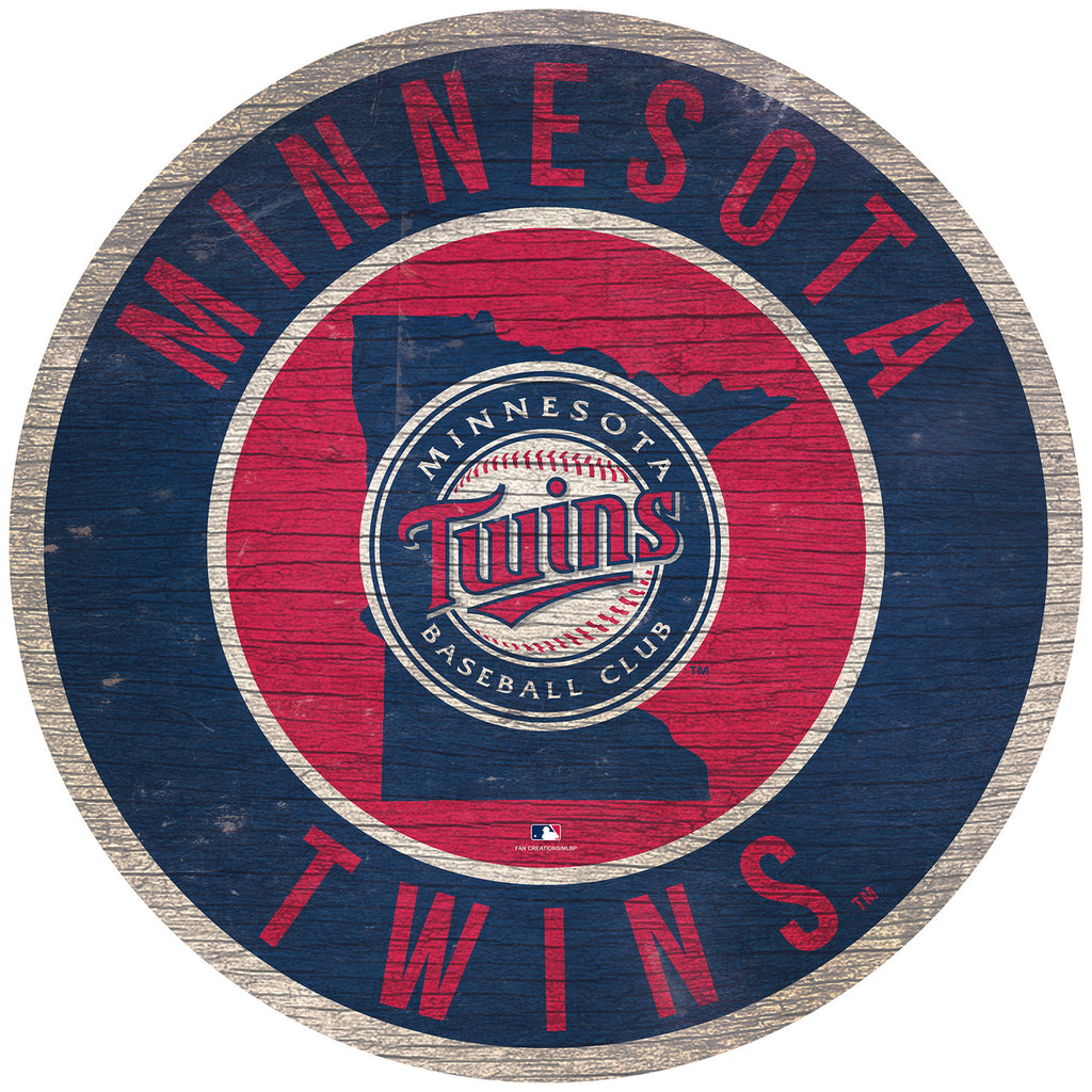 Minnesota Twins Sign Wood 12 Inch Round State Design