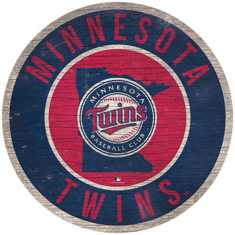 Minnesota Twins Sign Wood 12 Inch Round State Design