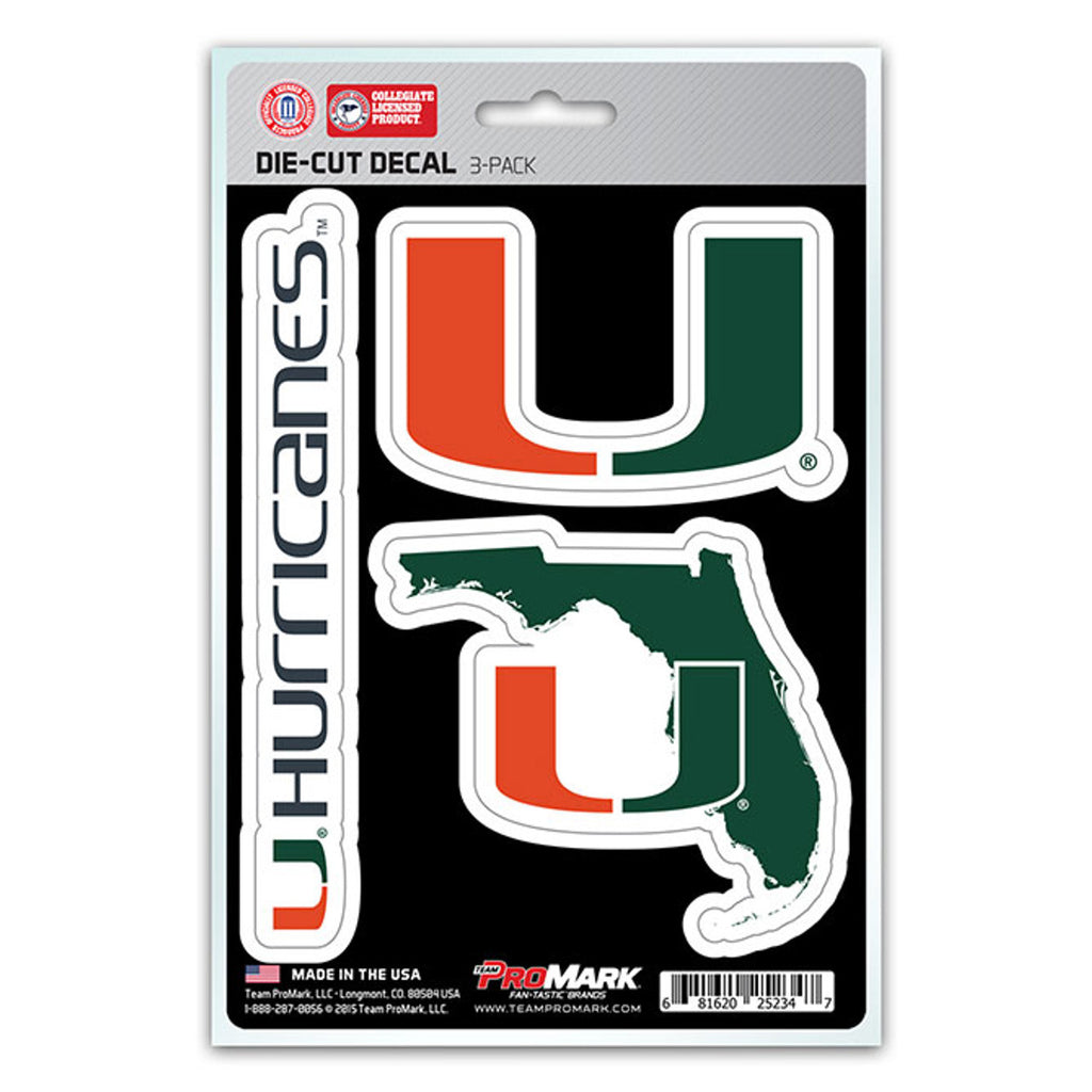 Miami Hurricanes Decal Die Cut Team 3 Pack