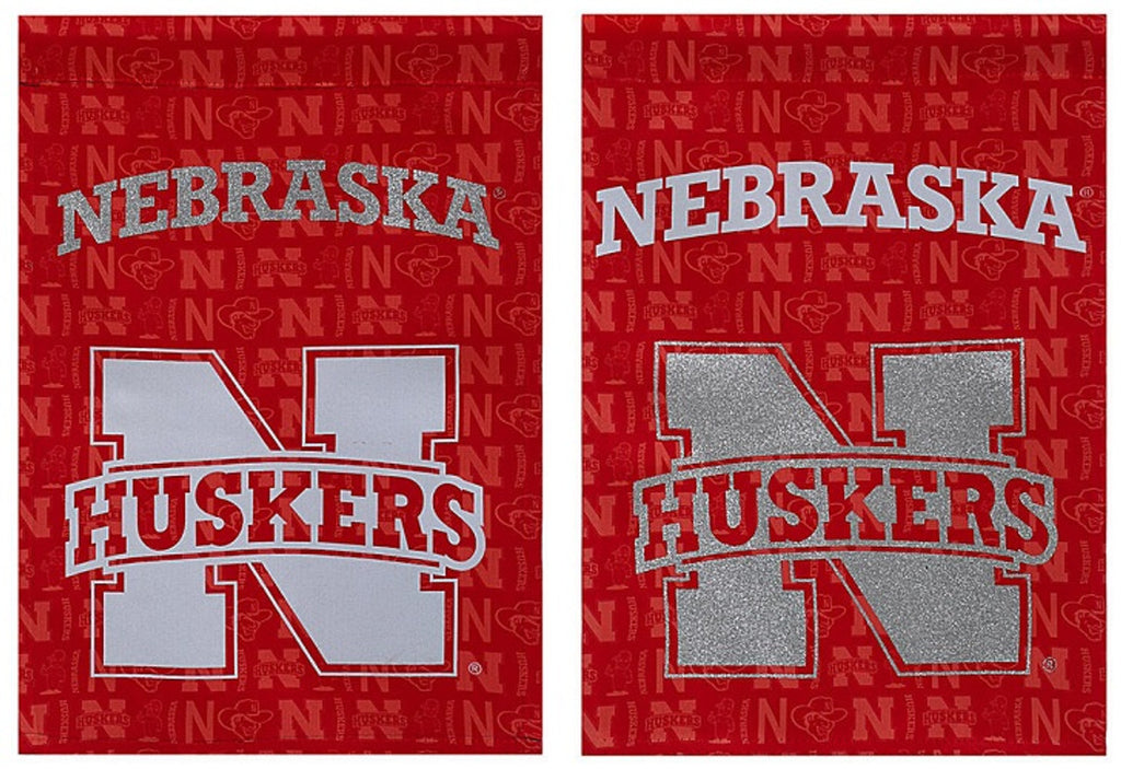 Nebraska Cornhuskers Flag Garden Style Suede Glitter Accented CO