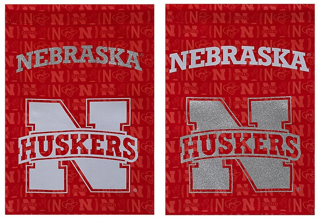 Nebraska Cornhuskers Flag Garden Style Suede Glitter Accented 