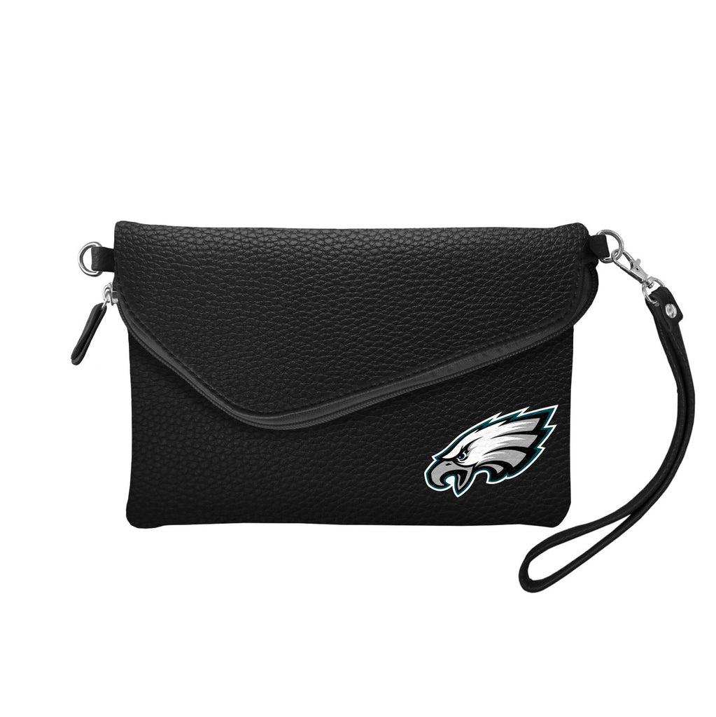 Philadelphia Eagles Purse Pebble Fold Over Crossbody Black Special Order