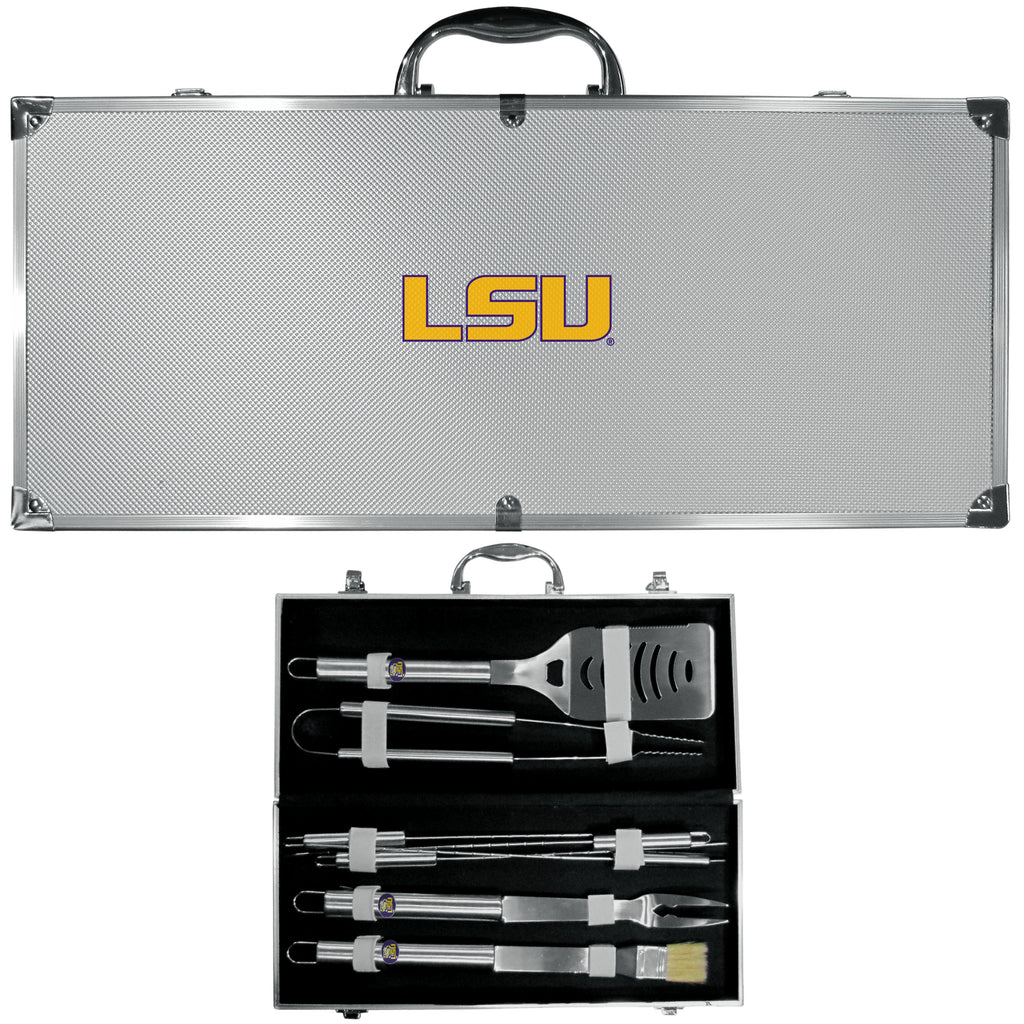LSU Tigers 8 pc BBQ Set - Stainless Steel w/Metal Case