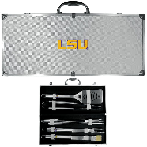 LSU Tigers 8 pc BBQ Set - Stainless Steel w/Metal Case
